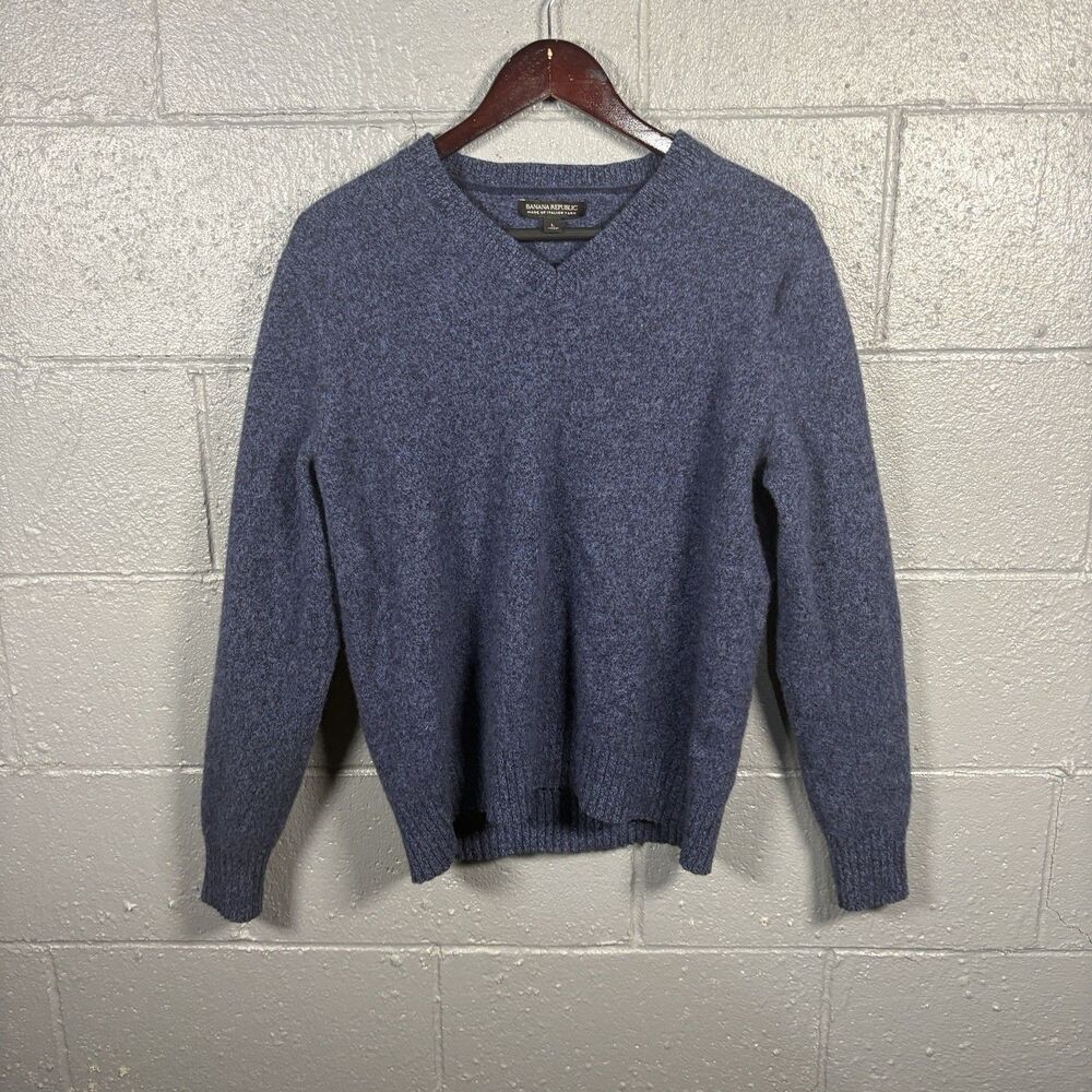 Banana Republic Sweater Men’s L 100% Extra Fine Merino Wool V Neck Blue